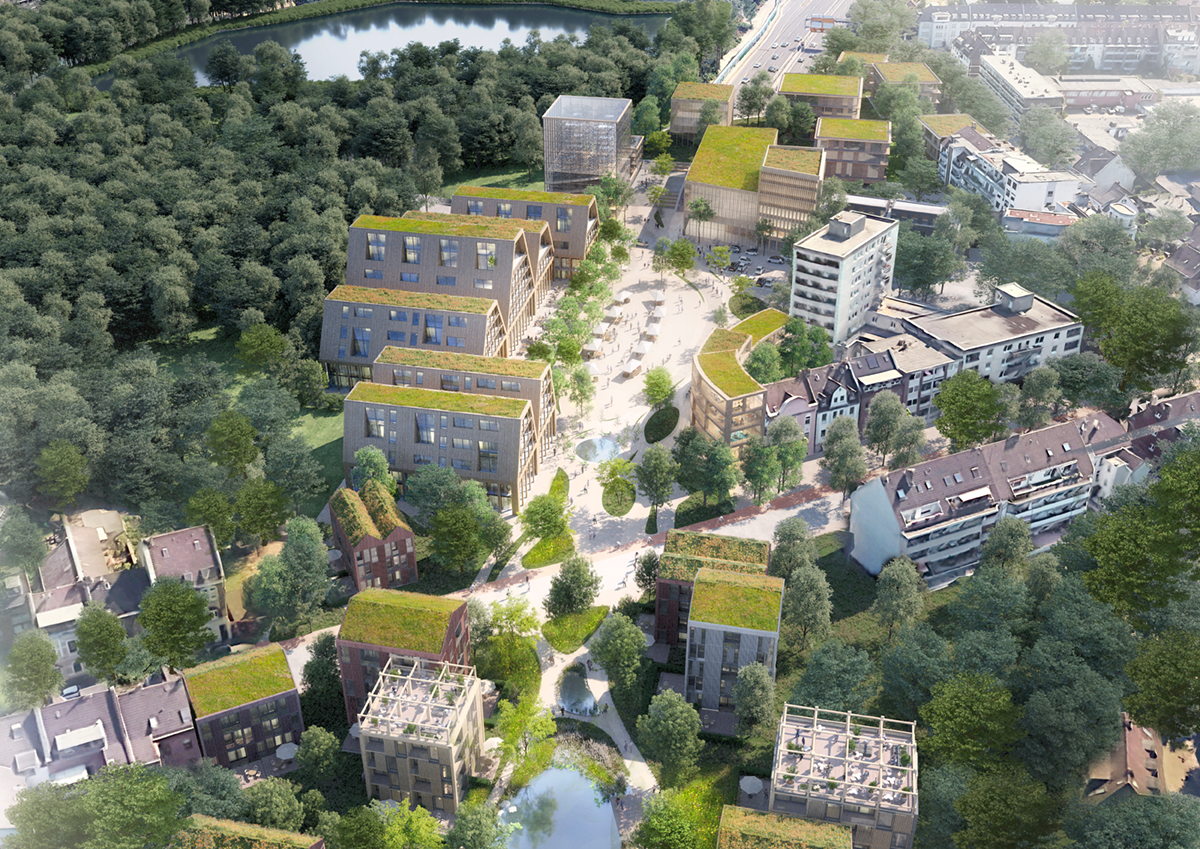 Animation Wohnbebauung über der B7 in Düsseldorf Heerdt