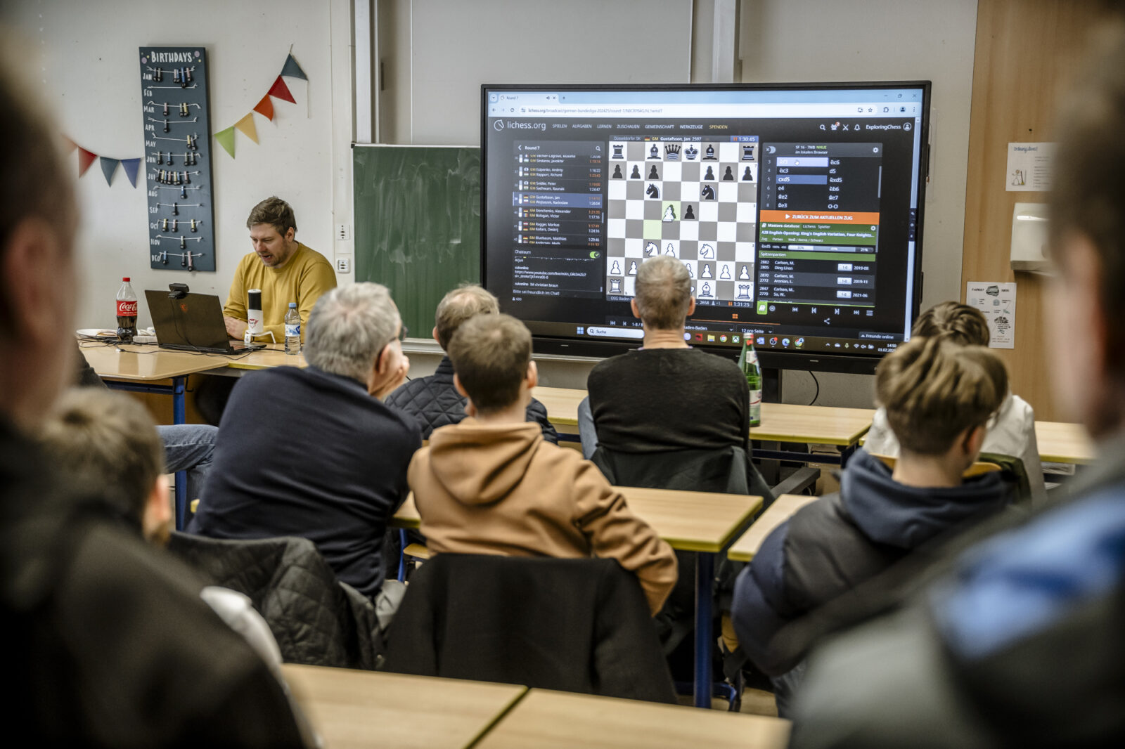 Düsseldorfer Schachklub DSK, Schach Bundesliga, Humboldt-Gymnasium, Raum der Livekommentierung Foto: Andreas Endermann