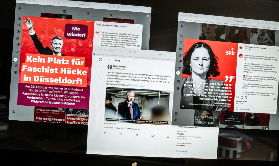 Ankündigung und Protest AfD-Politiker Björn Höcke in Düsseldorf