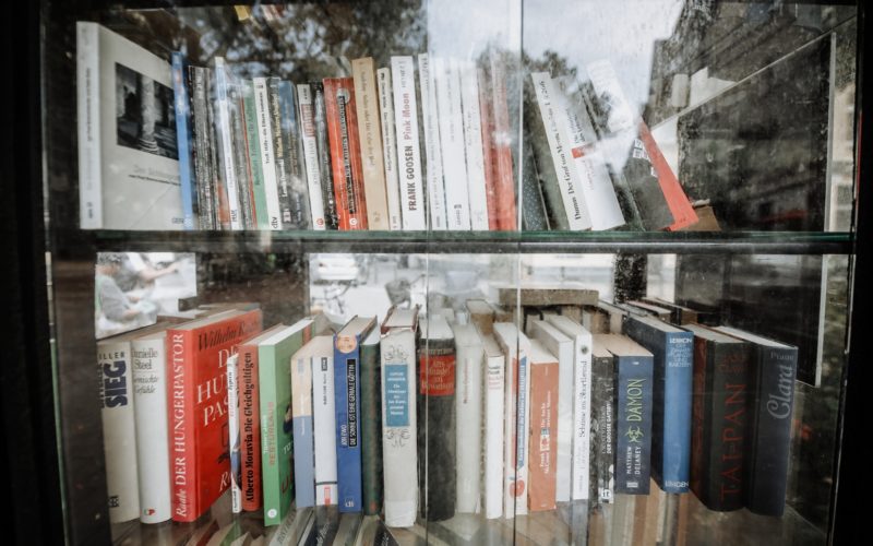 Eine Menge Titel, eine Menge mögliche Antworten: der Bücherschrank am Friedensplätzchen alias das Orakel von Unterbilk. Foto: Andreas Endermann