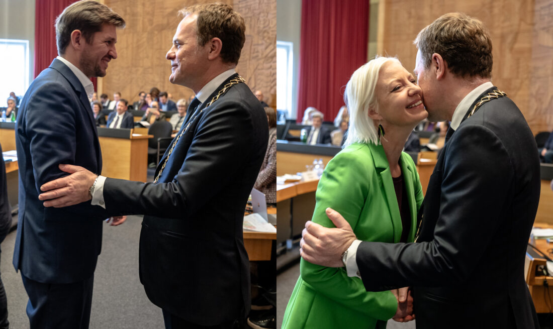 Clara Gerlach und Fabian Zachel mit OB Stephan Keller im Stadtrat Düsseldorf