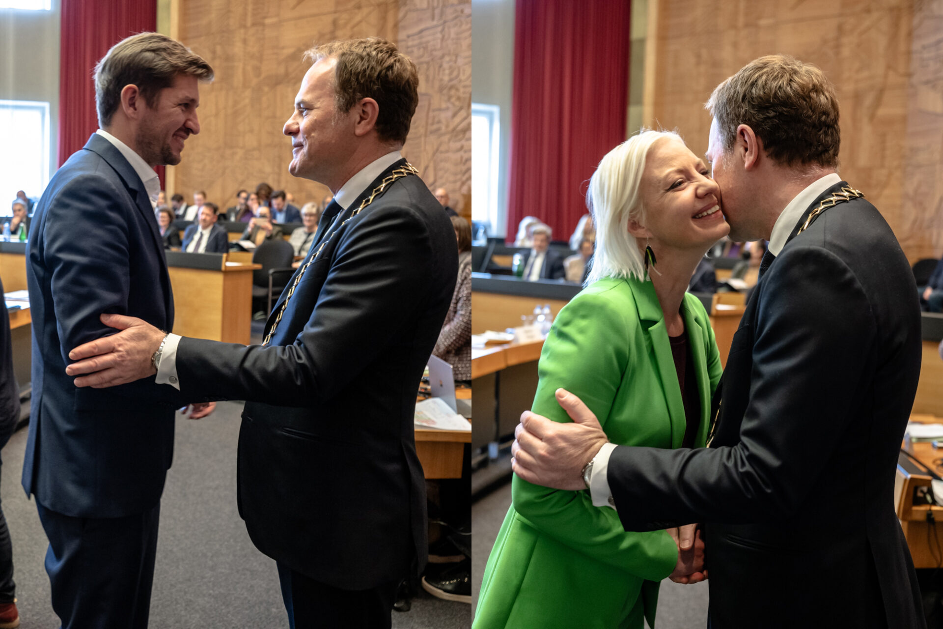 Clara Gerlach und Fabian Zachel mit OB Stephan Keller im Stadtrat Düsseldorf